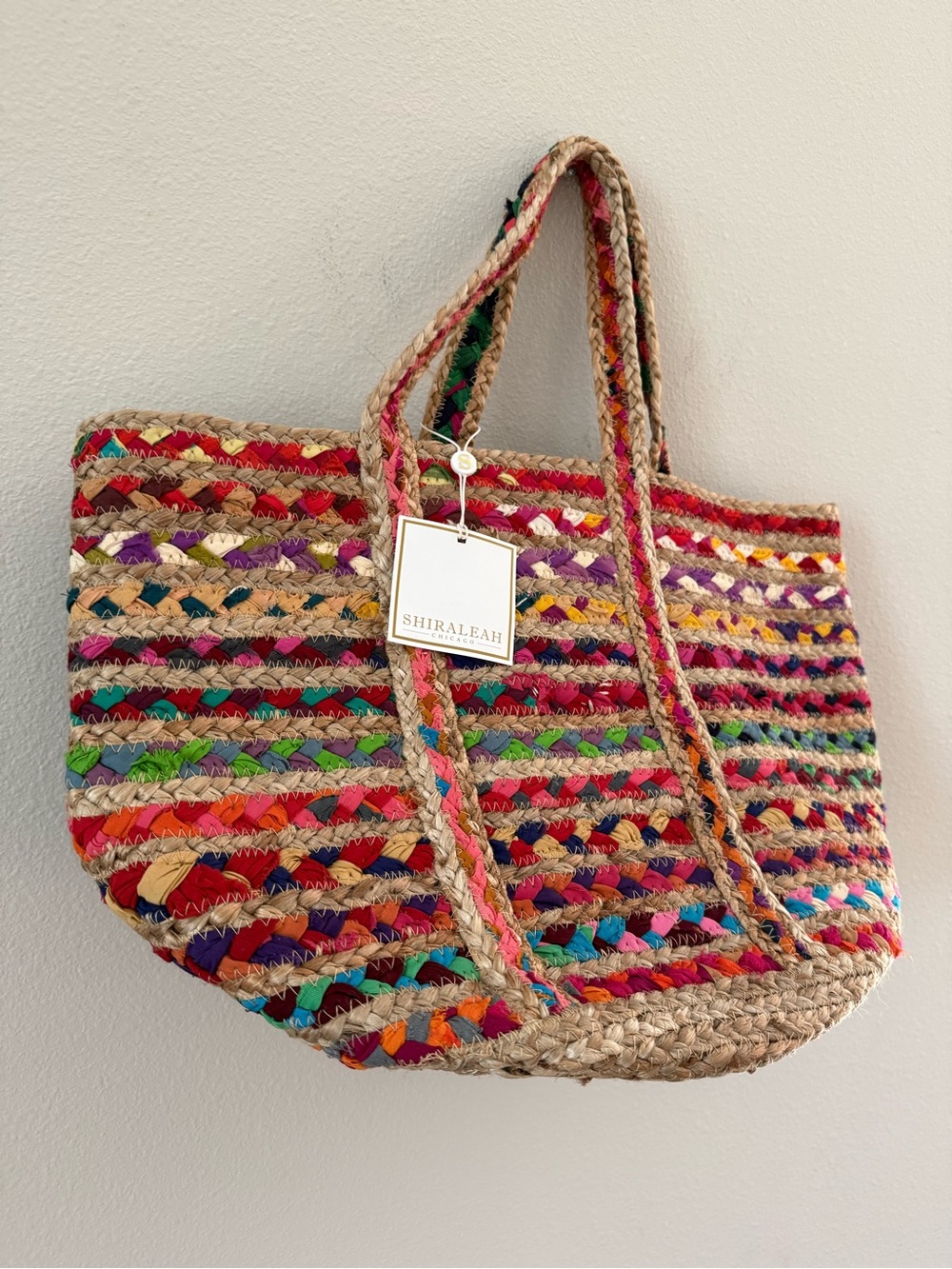 Shiraleah Colorful Striped Braided Jute Raffia Summer Vacation Tote NWT - Picture 3 of 7